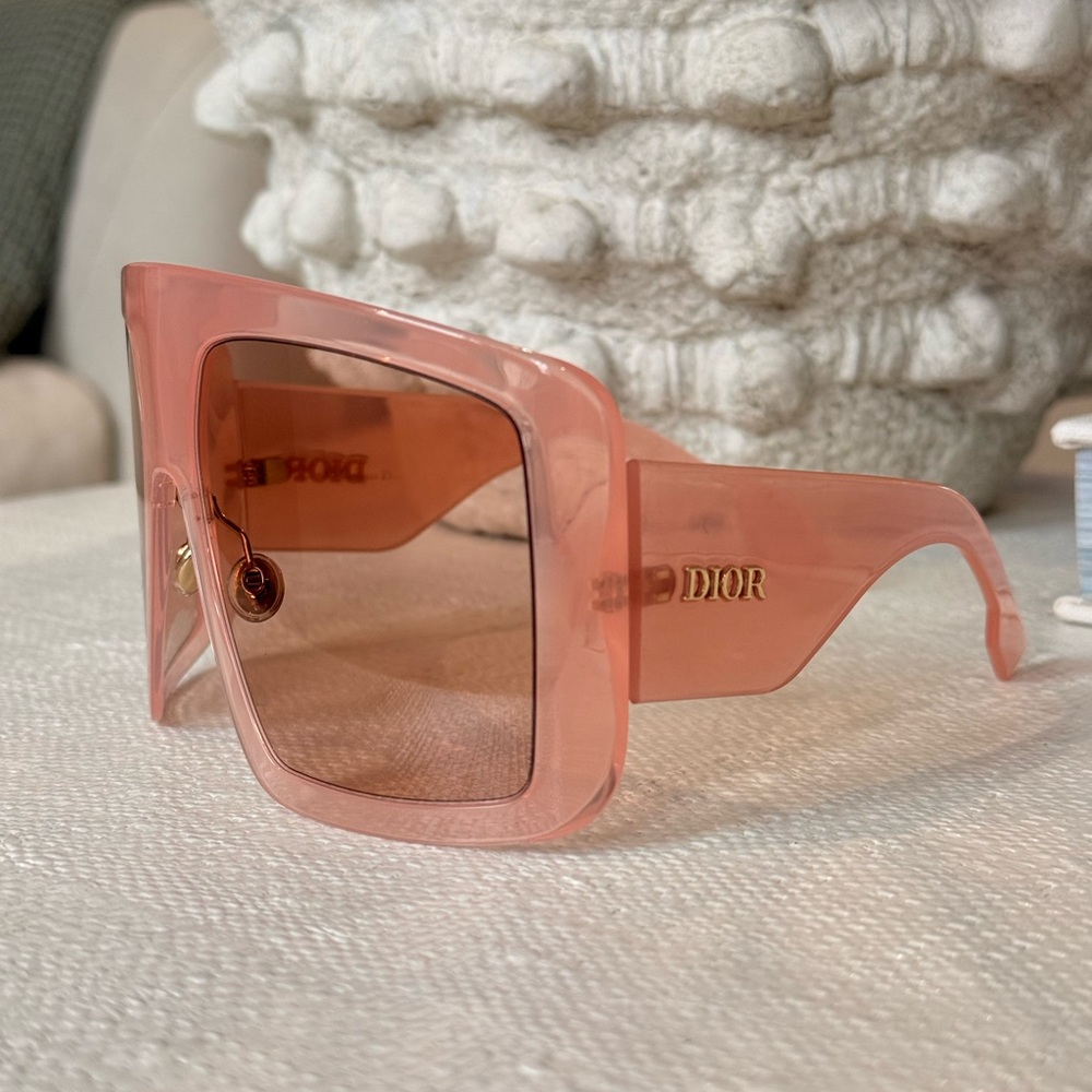 Dior Oversized Pink Square Sunglasses with Gold Logo